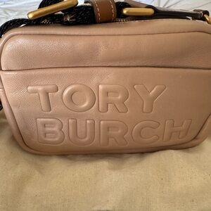 Tory Burch Blush Embossed Logo Leather Camera Bag